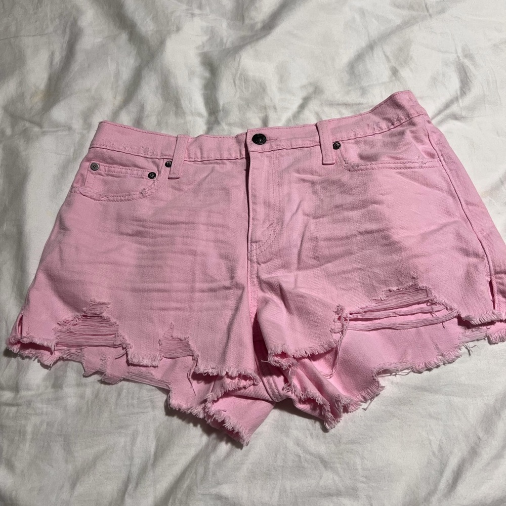 Aerie Pink Distressed Jean Shorts